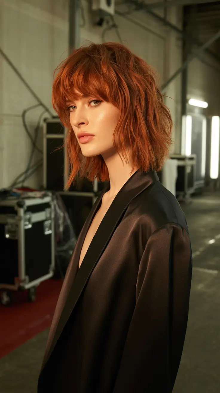Trendy shag hairstyles 2026 Choppy Runway Copper Shag With Tousled Texture