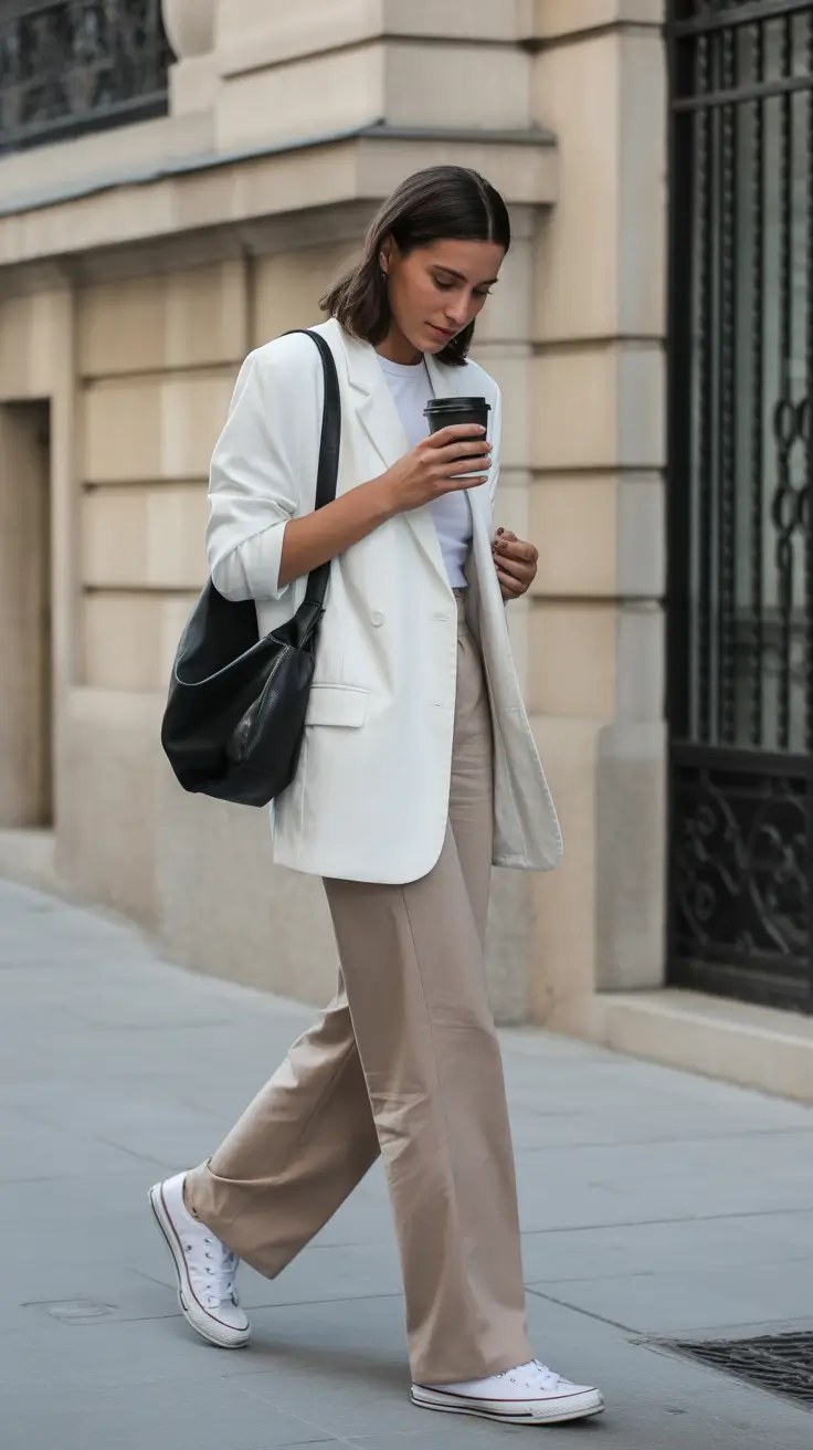 best spring casual work outfits 2026 White Blazer Ease for Relaxed Professional Spring Style