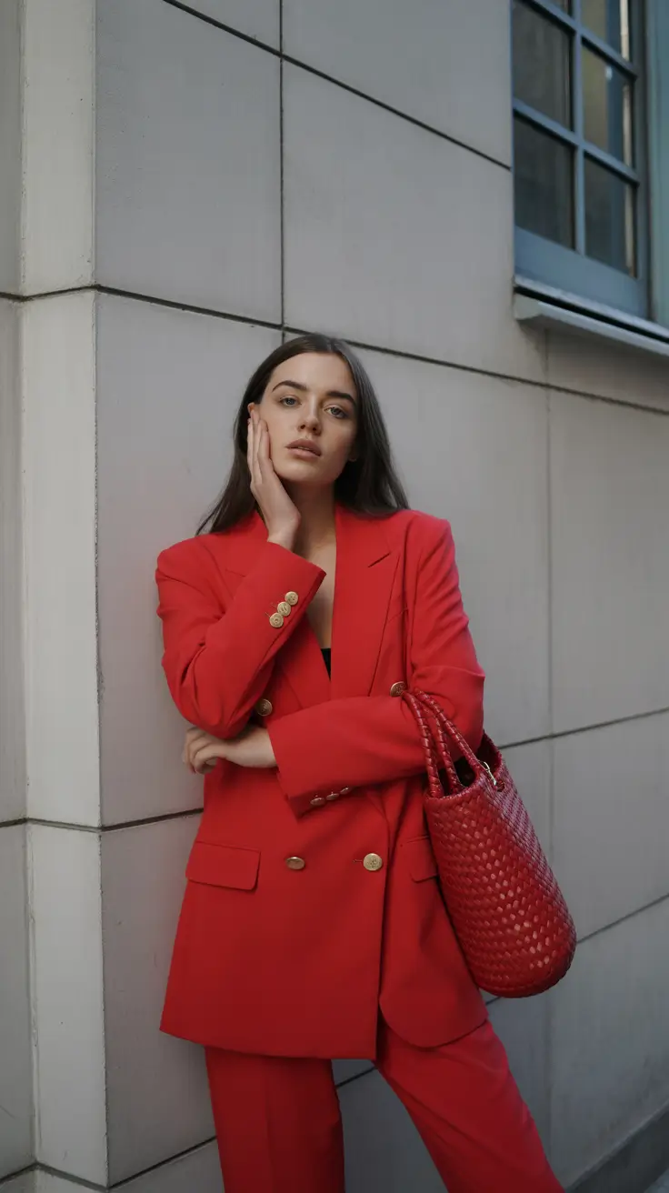 best spring casual work outfits 2026 Bold Red Suiting for Power Spring Moments
