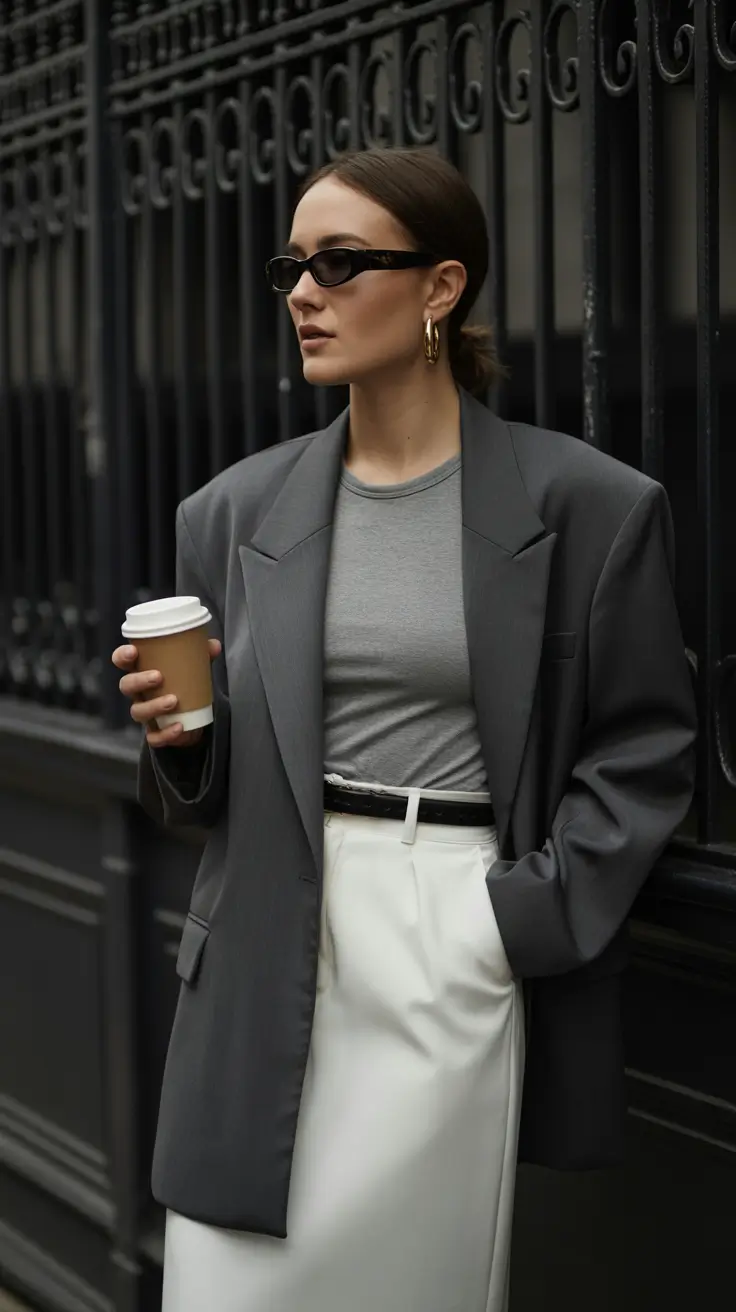 best spring casual work outfits 2026 Urban Grey Layers for Polished Minimal Spring Style