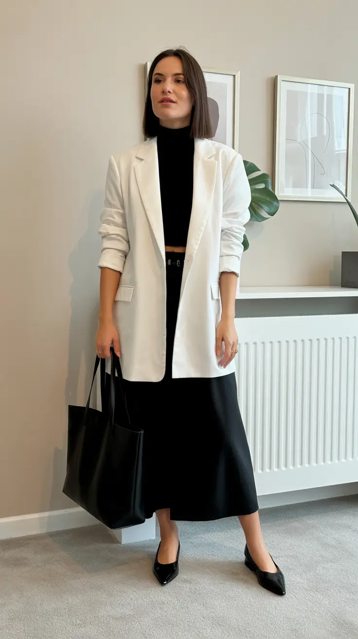 best spring casual work outfits 2026 Black & White Monochrome for Sharp Modern Spring Energy