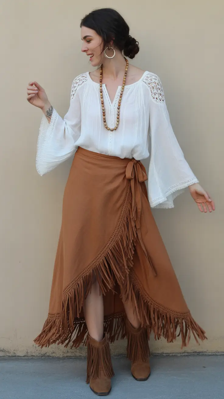 bohemian spring skirt outfits 2026 Soft Prairie Energy With Fringe Movement
