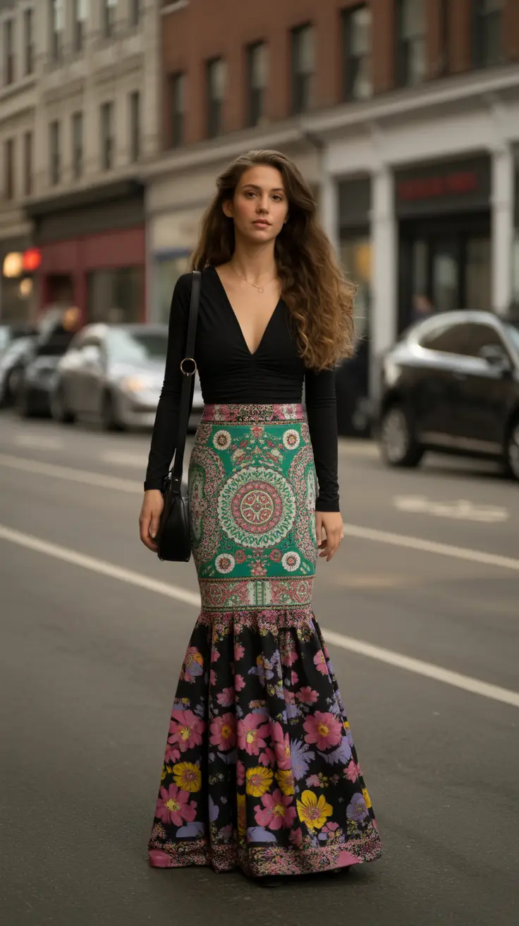bohemian spring skirt outfits 2026 City Muse Energy With a Sculpted Boho Mermaid Skirt