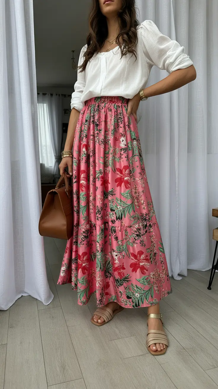 bohemian spring skirt outfits 2026 Soft Tropical Florals for Graceful Early Spring Mornings