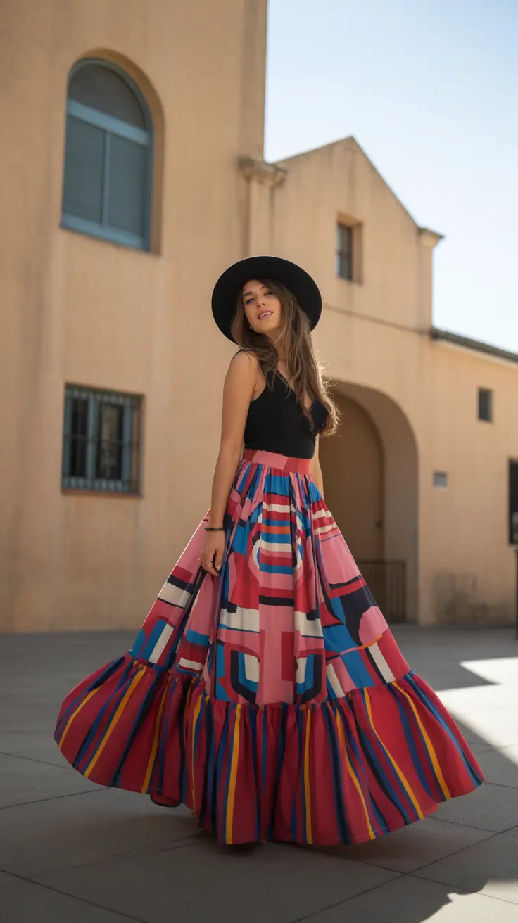 bohemian spring skirt outfits 2026 Bold Color Play for the Free-Spirited Spring