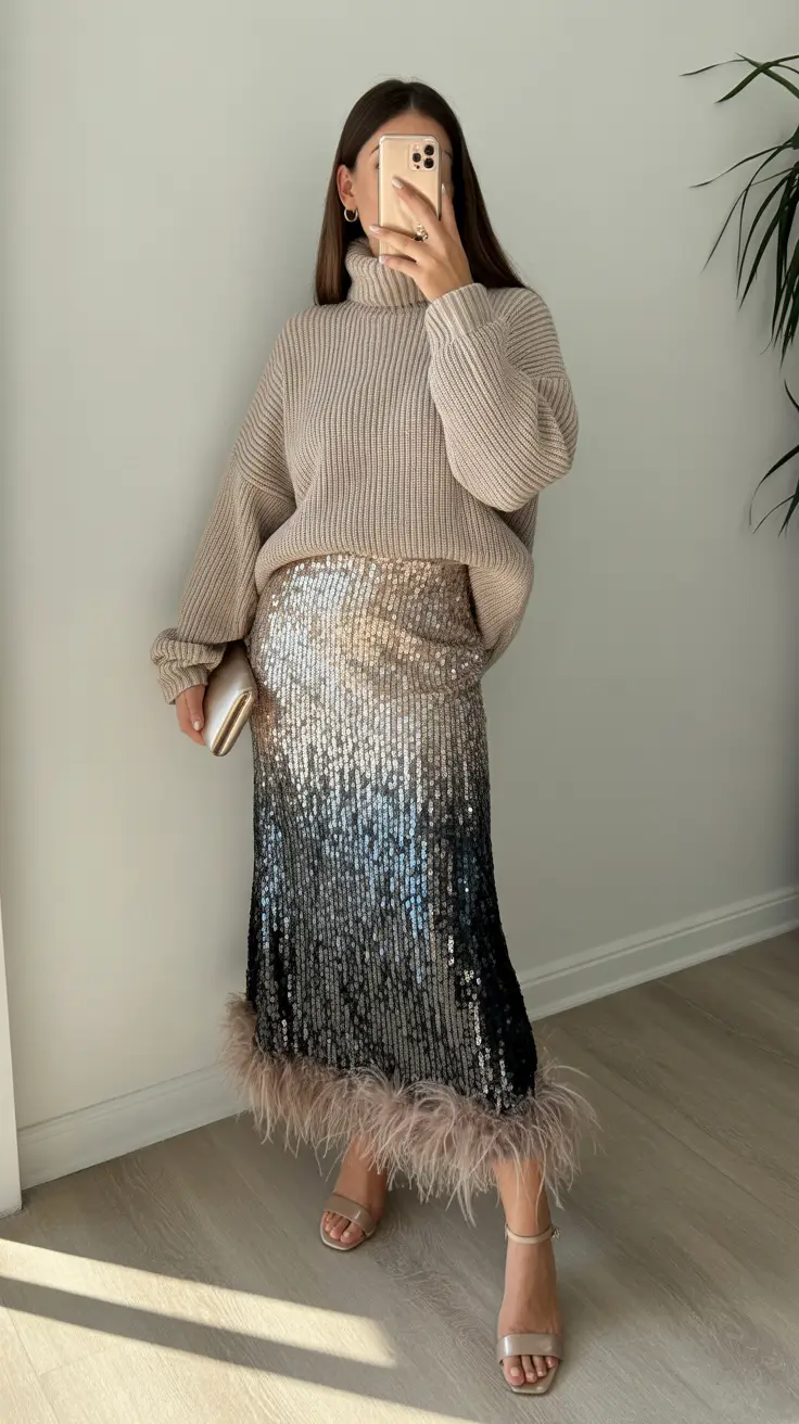spring birthday outfits - Sequins, Feathers, and Cozy Luxe