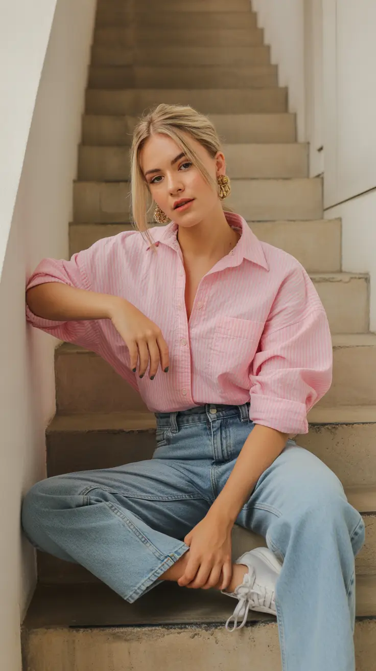 spring birthday outfits - Soft Pink Ease With Denim Classics