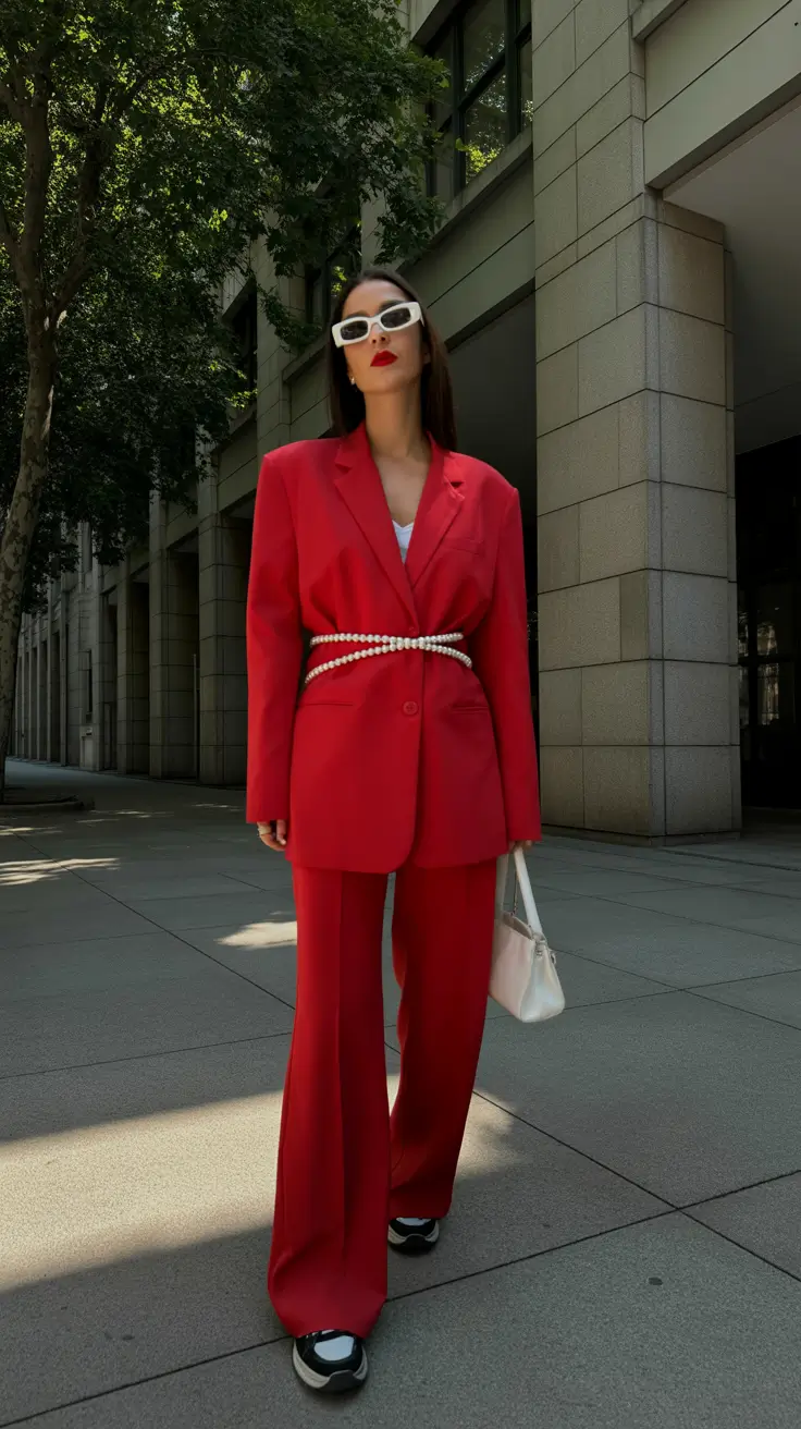 spring birthday outfits - Red Power Suit With Playful Edge