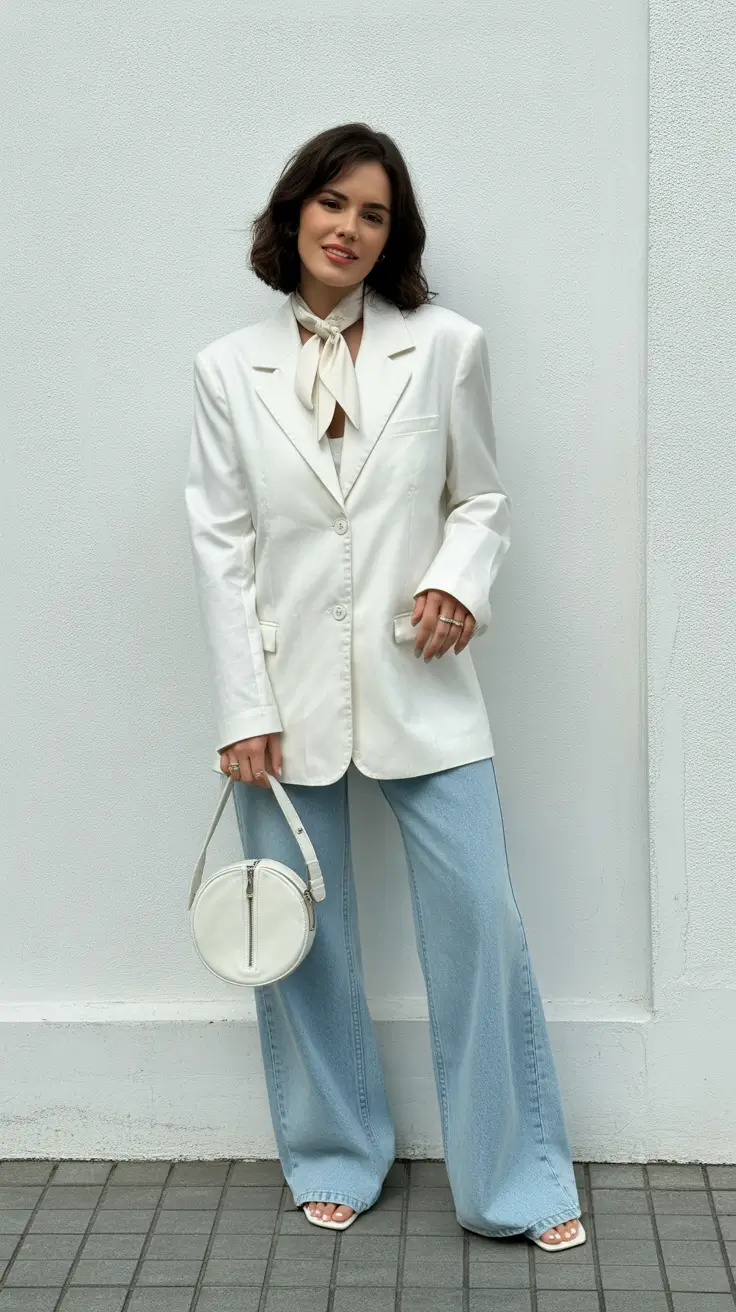 casual spring outfits for women over 30 2026 Soft Denim and Spring Whites in Perfect Balance