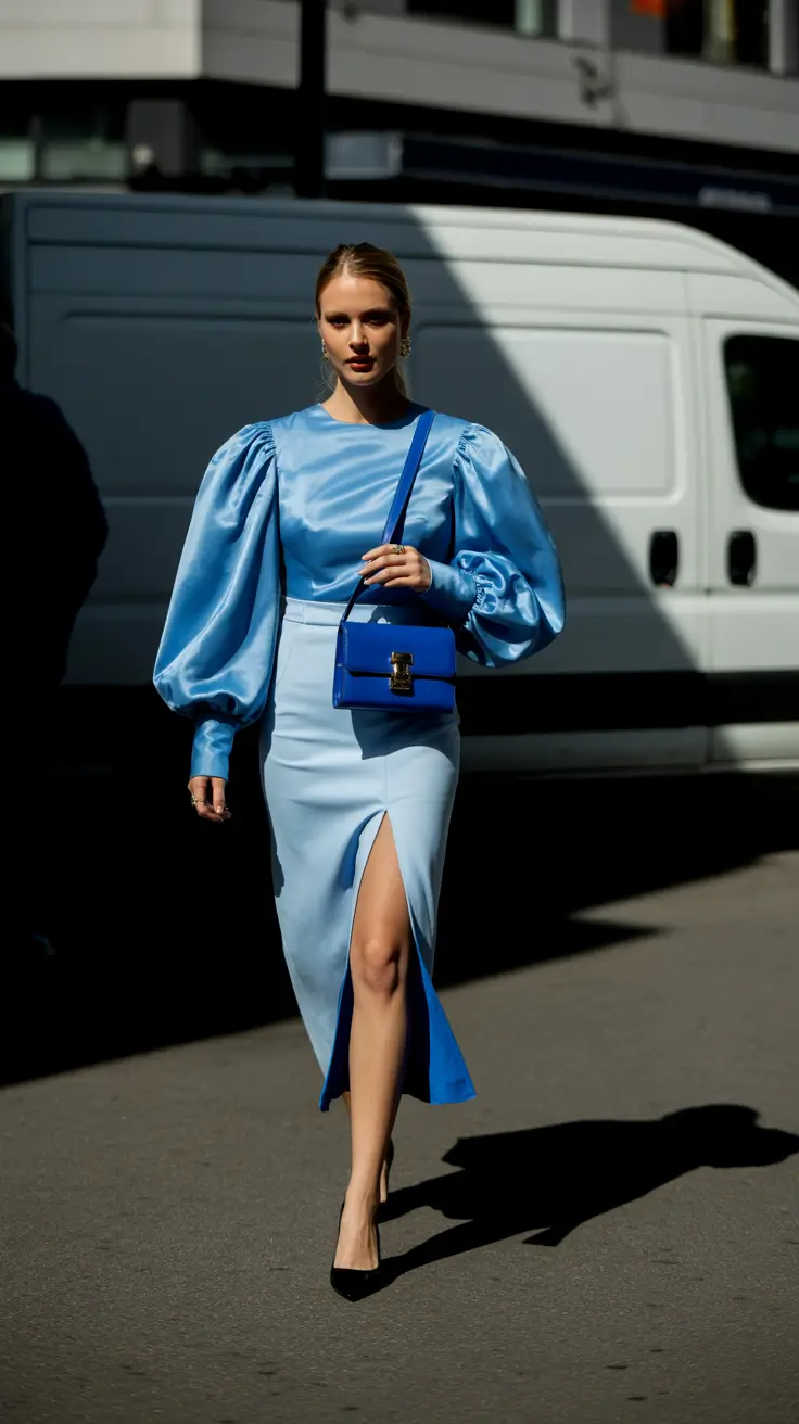 casual spring outfits for women over 30 2026 Bold Cerulean Elegance in Motion