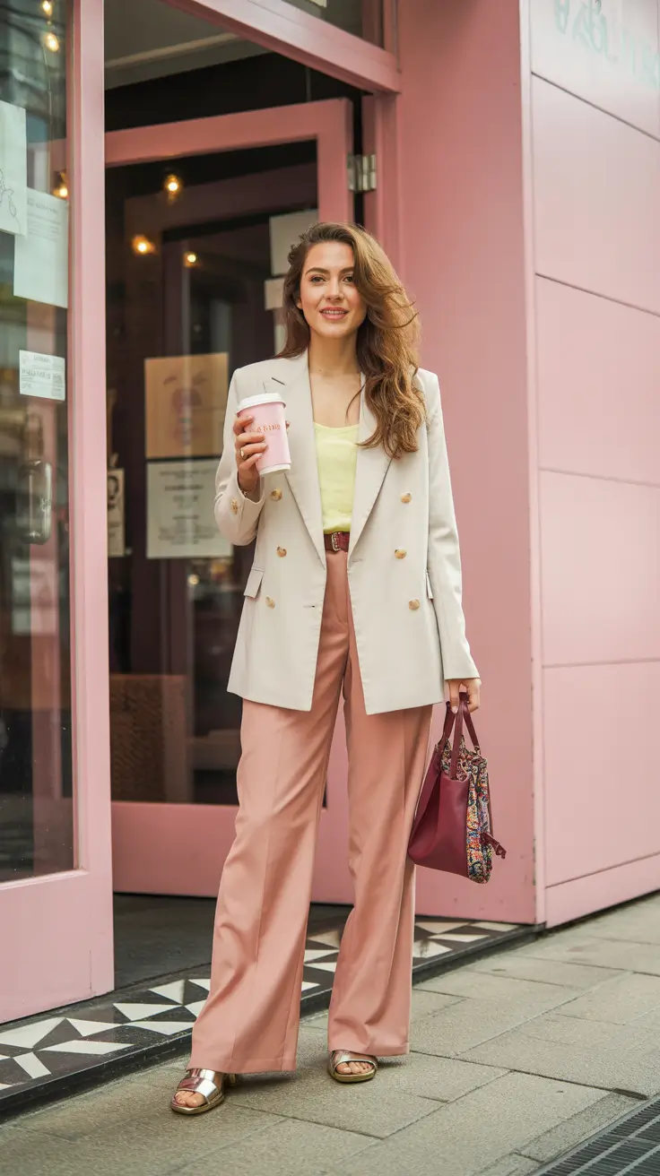 casual spring outfits for women over 30 2026 Warm Pastels for a Modern Coffee Run