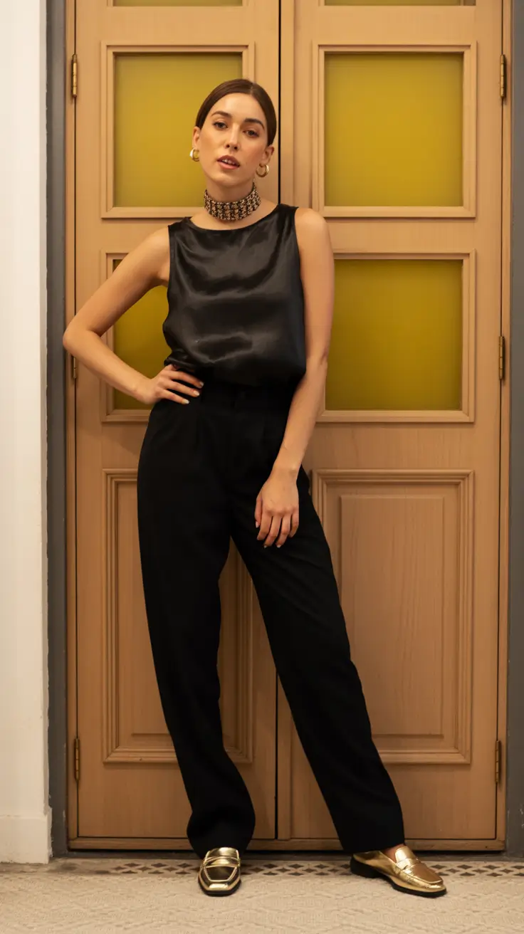 casual spring outfits for women over 30 2026 Minimalist Noir with Golden Accents