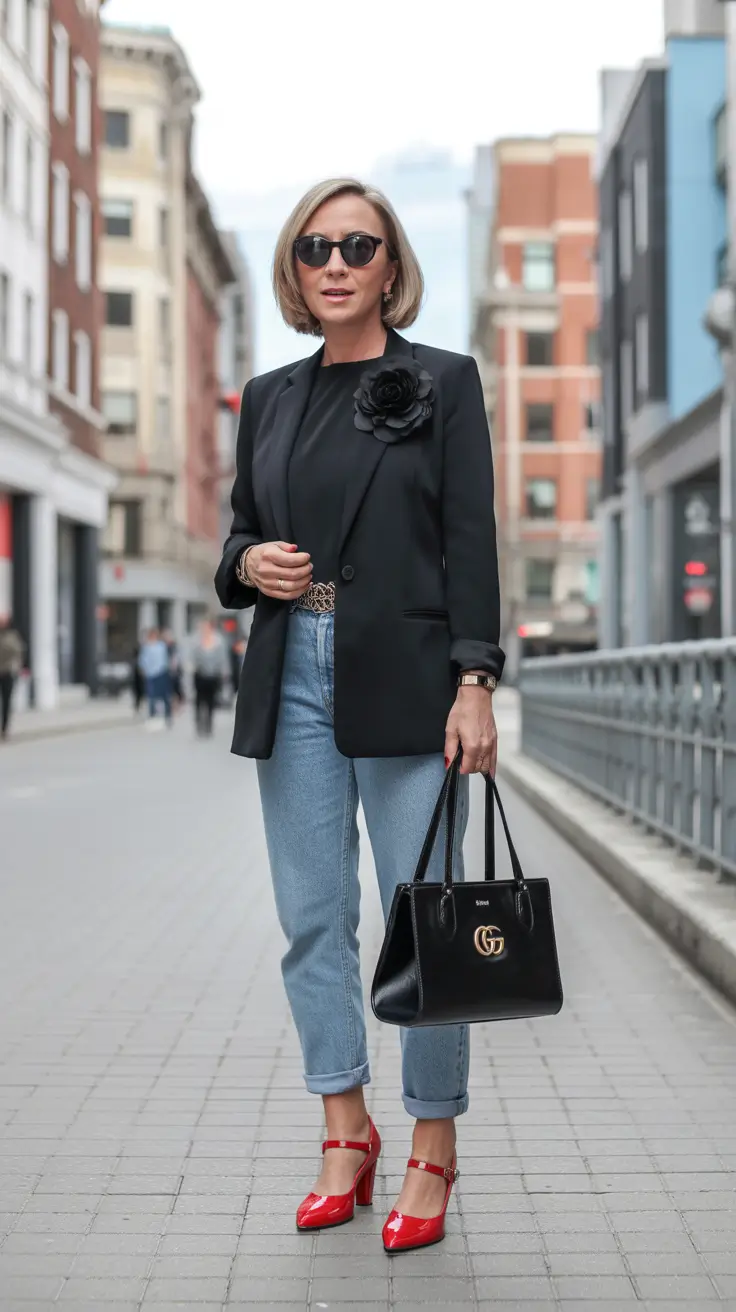 comfortable spring outfits for women over 40 2026 Polished Minimalism with a Pop of Red