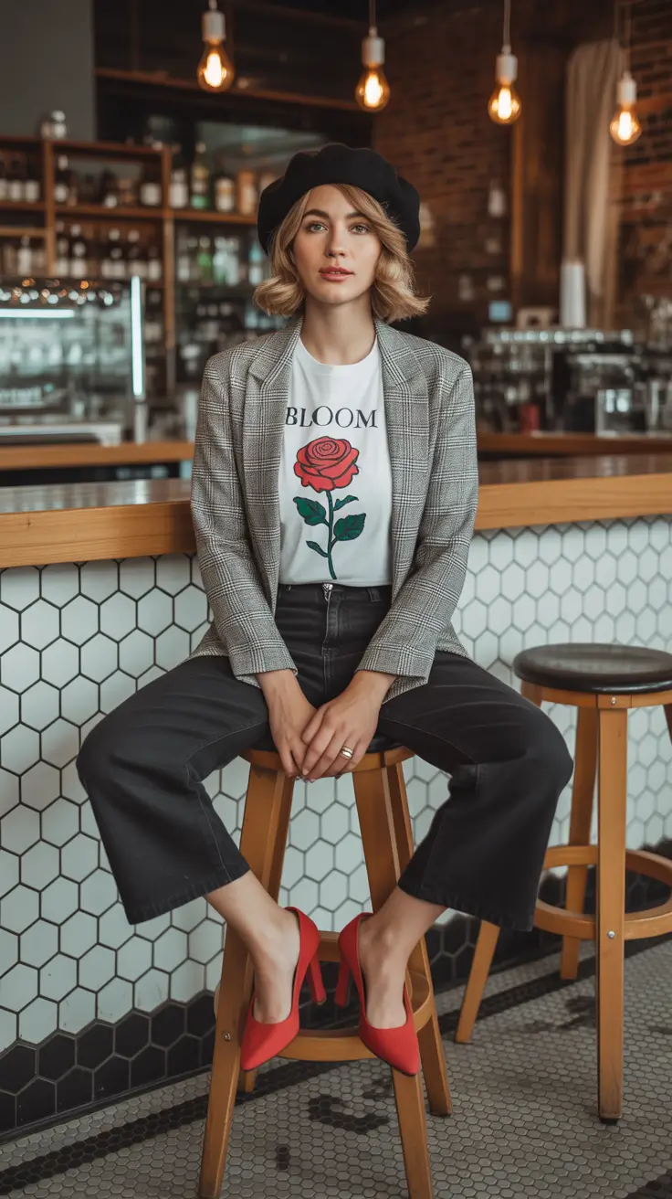 comfortable spring outfits for women over 40 2026 Playful Graphic Chic with Parisian Influence