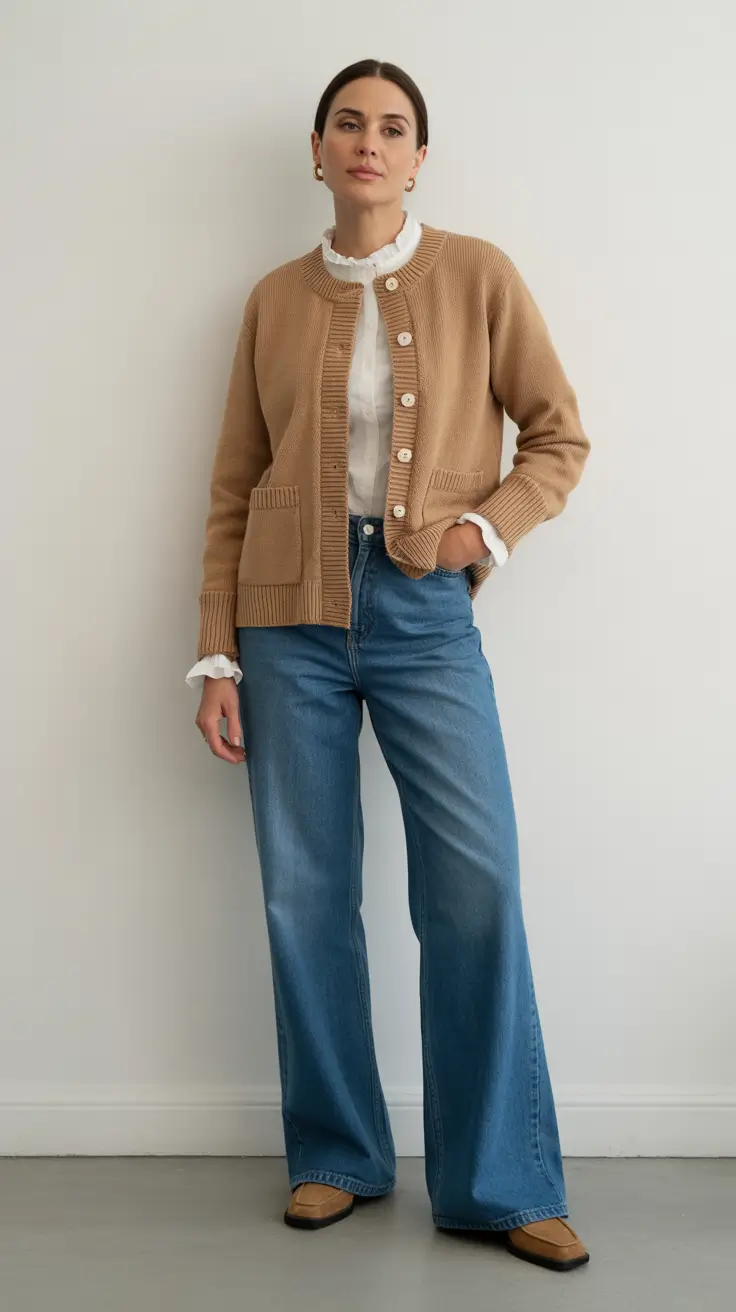 comfortable spring outfits for women over 40 2026 Soft Cardigan Layers with Feminine Detailing