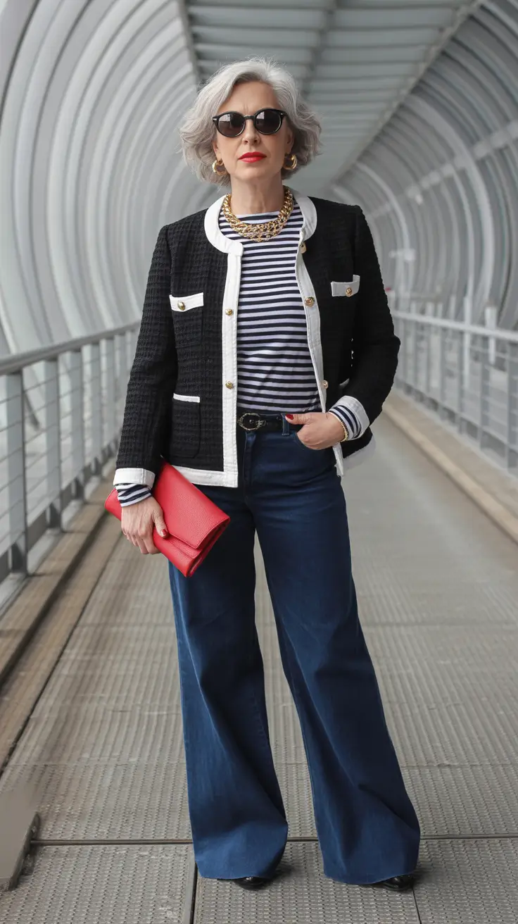 comfortable spring outfits for women over 40 2026 Modern Parisian Layers with Bold Accessories