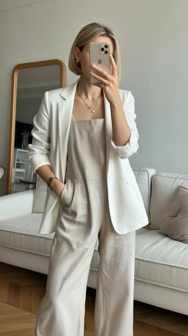 comfortable spring outfits for women over 40 2026 Light Neutrals with Sleek Minimalist Tailoring