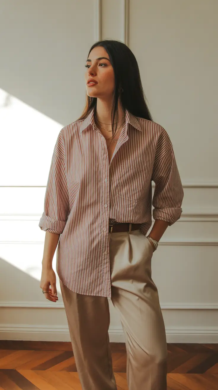 cozy midsize spring outfits 2026 Striped Ease for Polished Spring Days