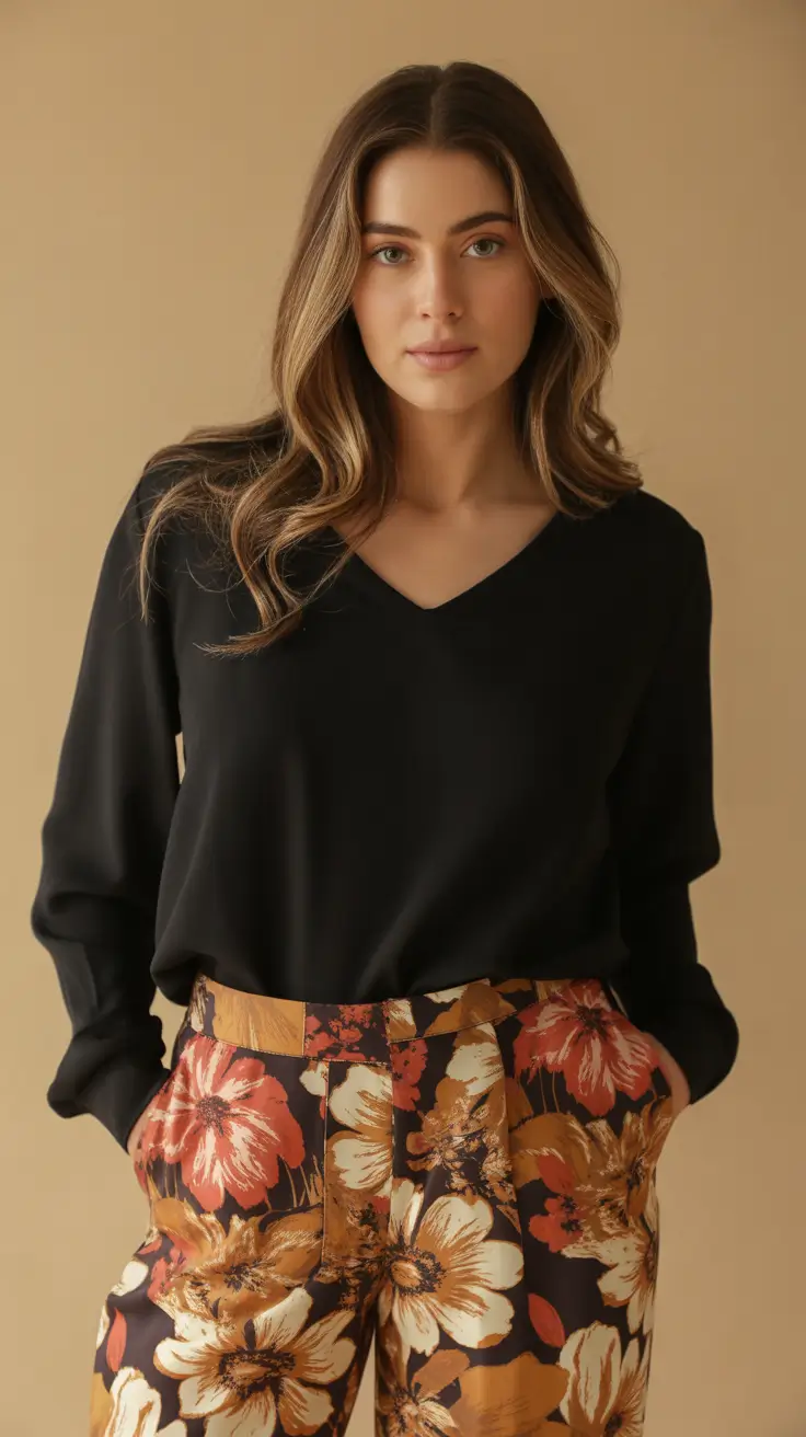 cozy midsize spring outfits 2026 Bold Florals With a Minimalist Anchor