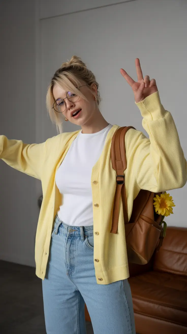 cute cardigan spring outfits 2026 Sunny Yellow Energy