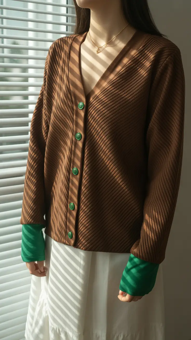 cute cardigan spring outfits 2026 Earthy Brown with a Pop of Green