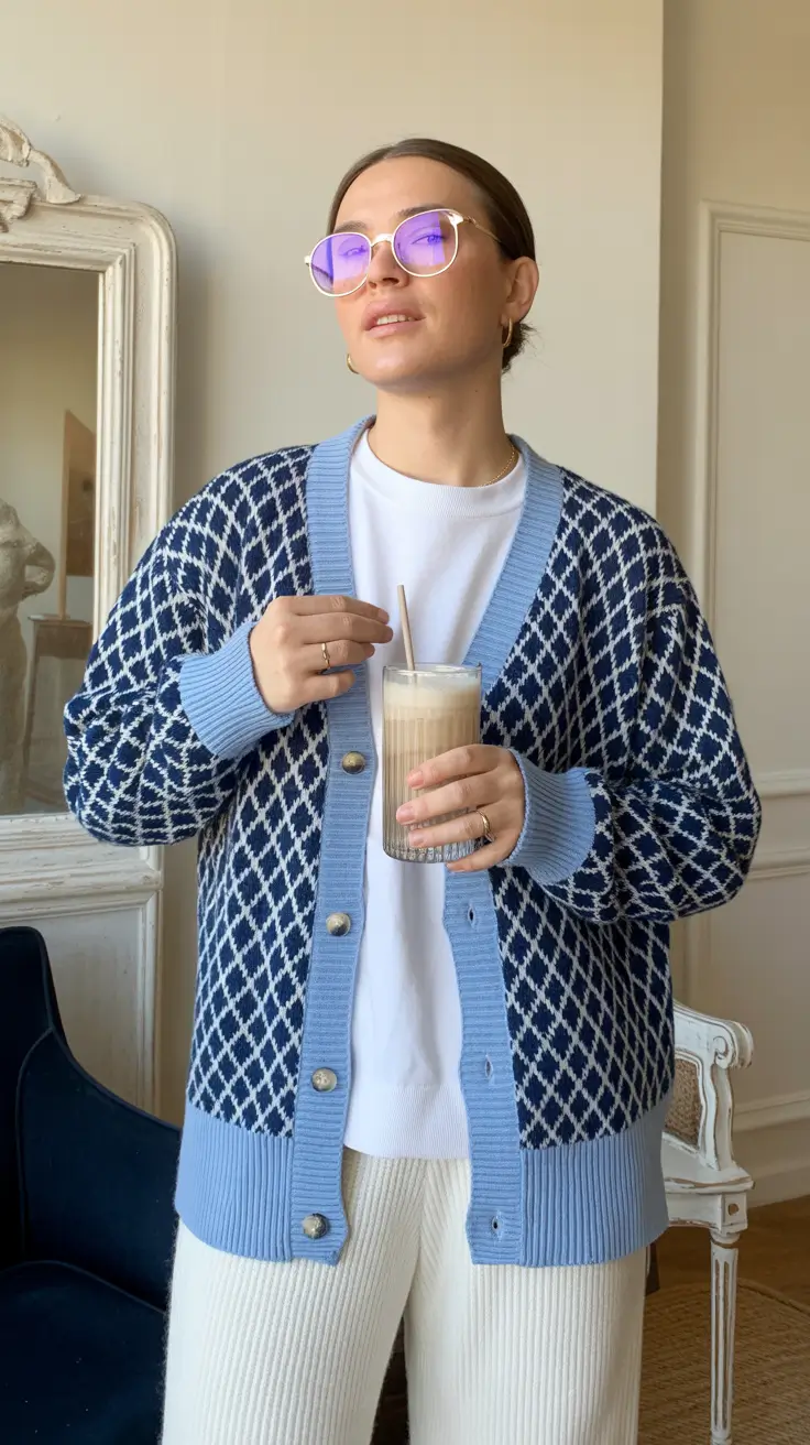 cute cardigan spring outfits 2026 Blue Diamond Cozy Charm