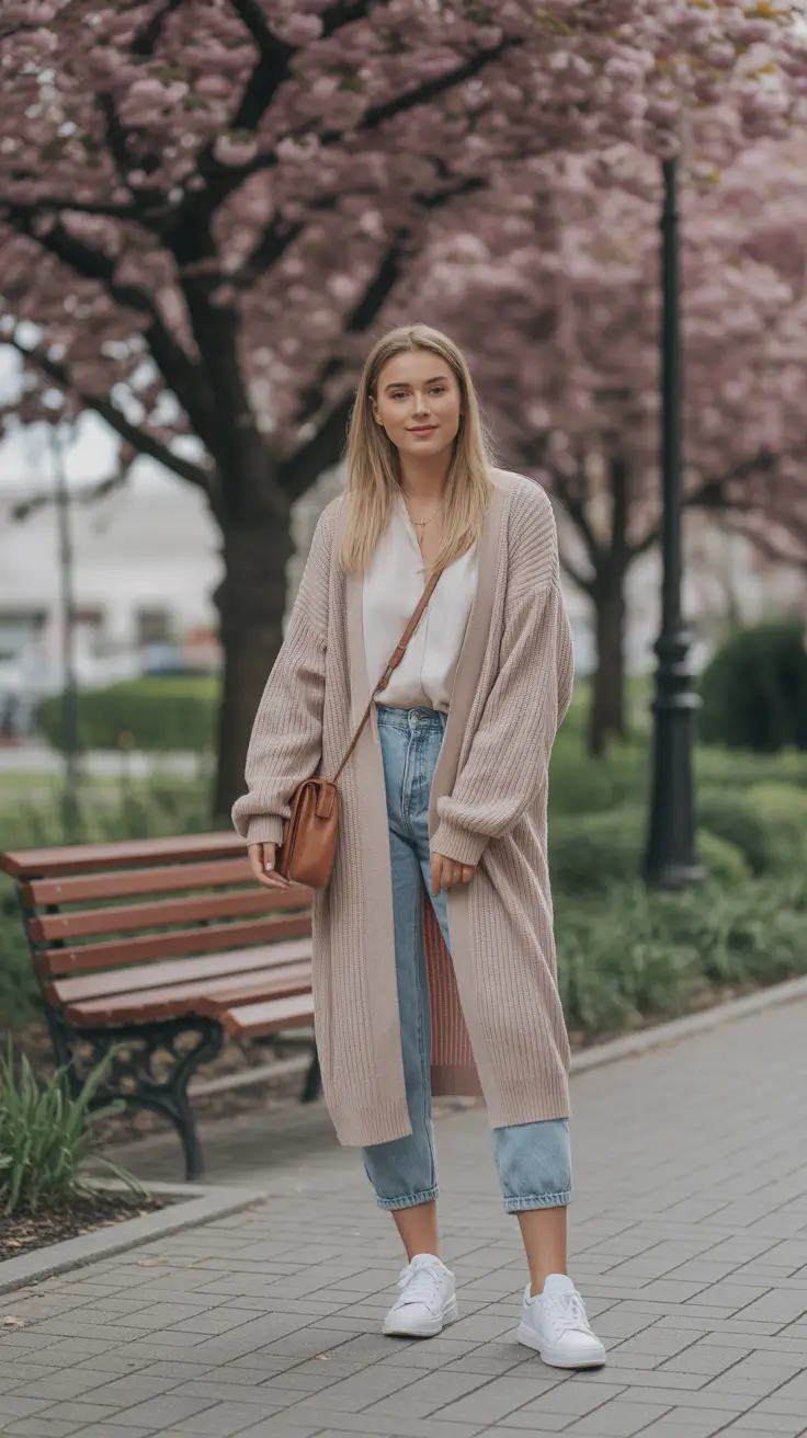 cute cardigan spring outfits 2026 Soft Beige Layers for Spring Walks