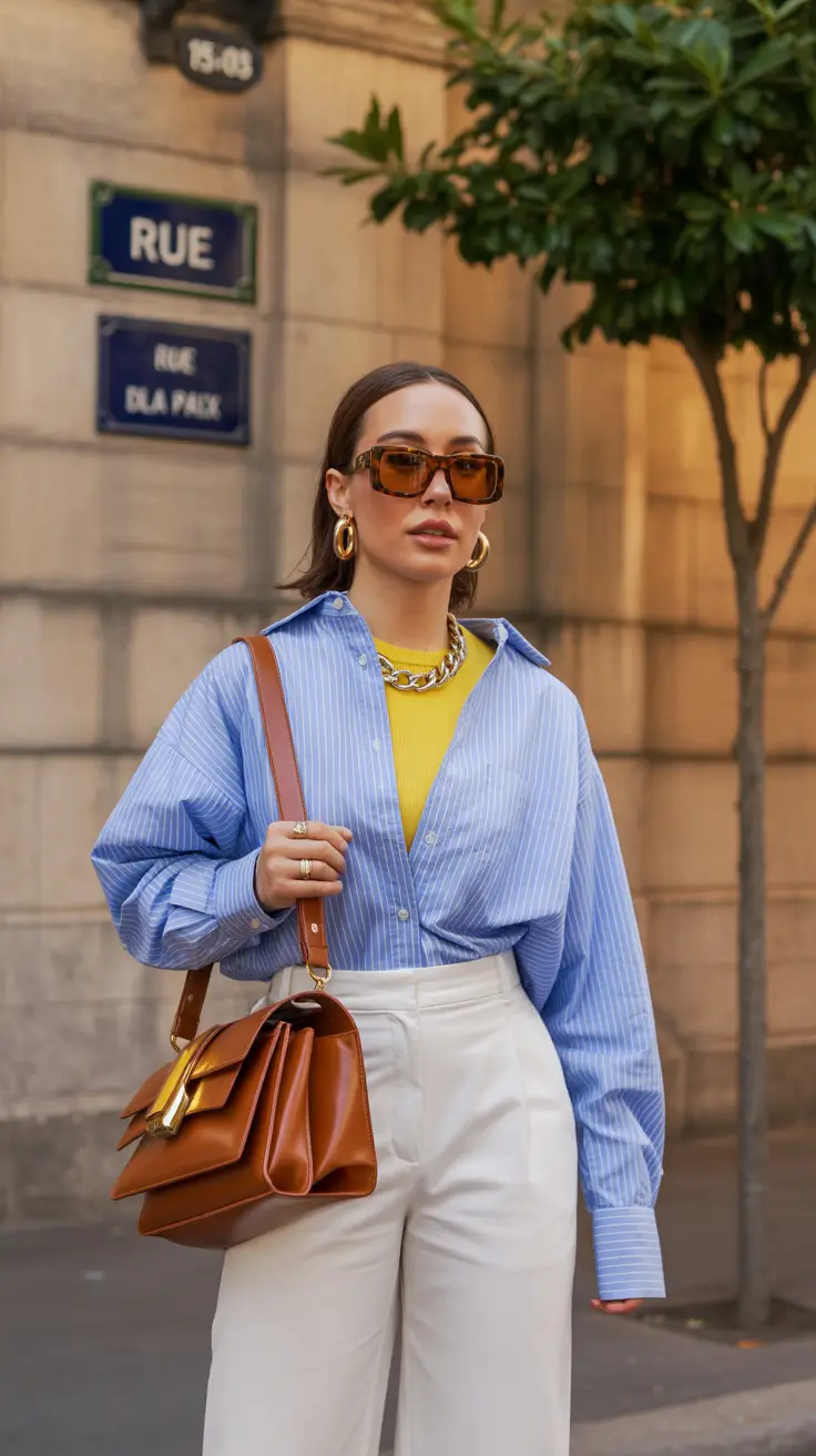 feminine spring workwear 2026 Soft Blue Tailoring With a Spring Pop