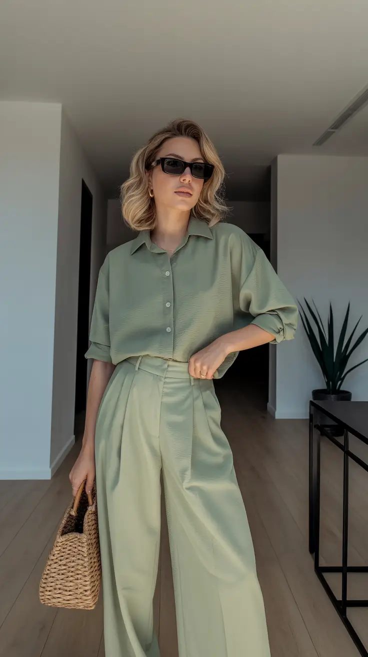 feminine spring workwear 2026 Sage Green Soft Tailoring