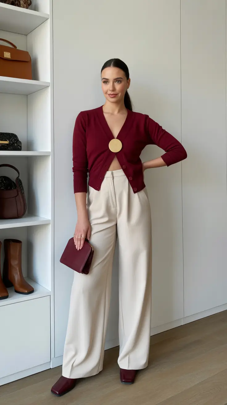 feminine spring workwear 2026 Burgundy Meets Soft Neutrals