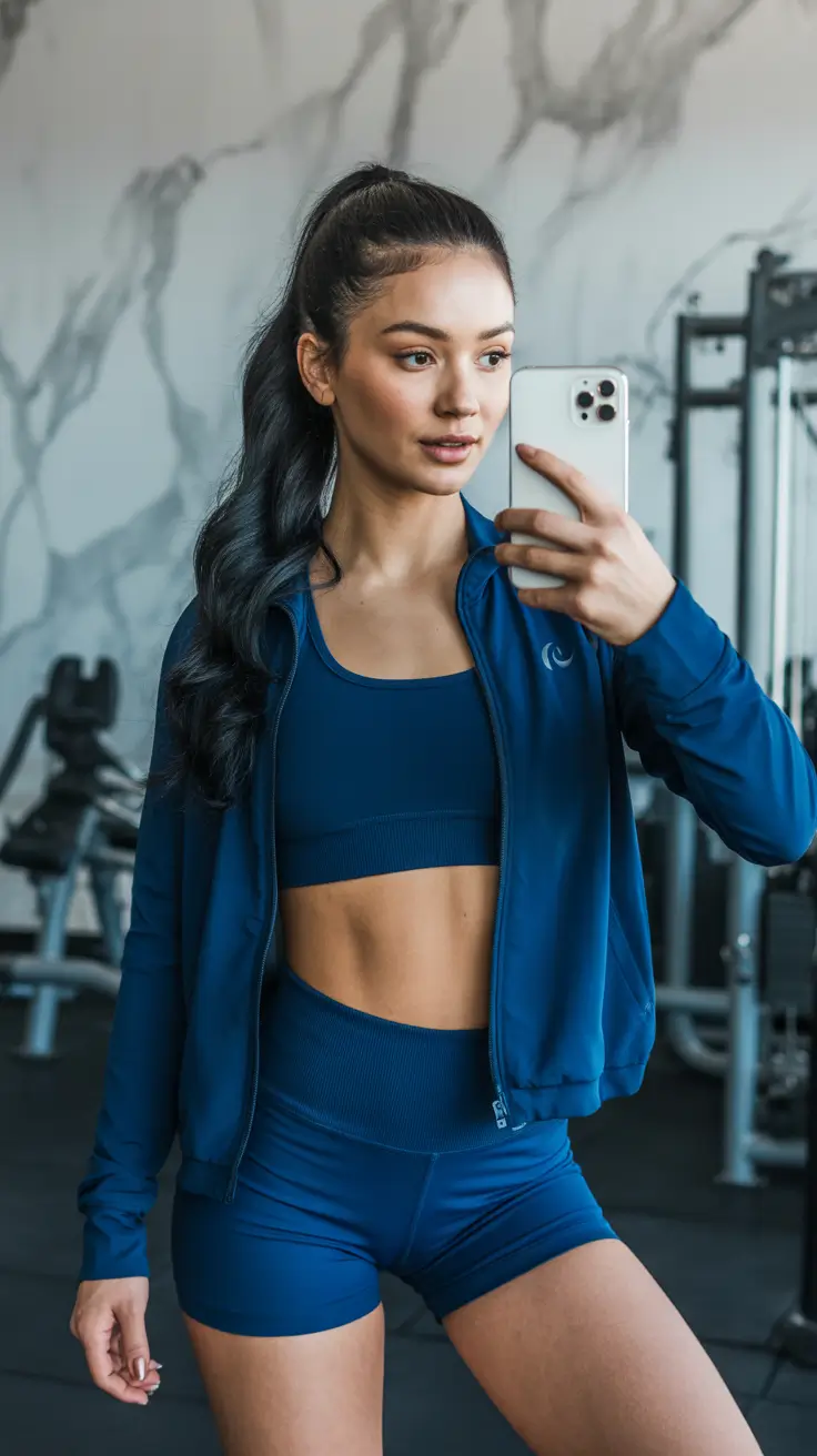 light spring workout outfits 2026 Midnight Blue Layers for Indoor–Outdoor Versatility