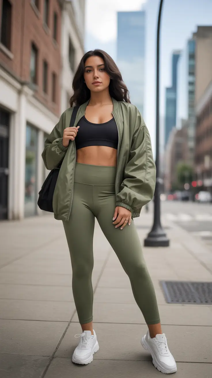 light spring workout outfits 2026 Urban Green Layers for Changing Spring Weather