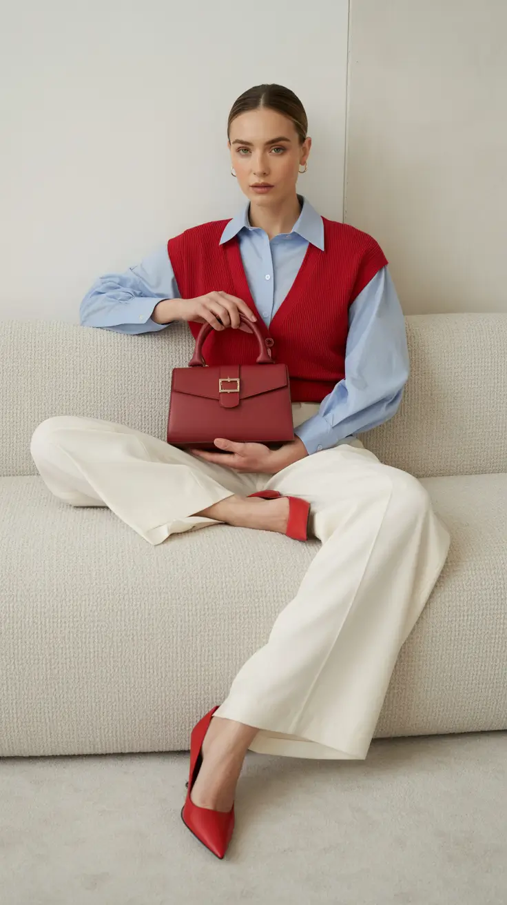 minimalist old money spring outfits 2026 Crimson Accents and Polished Neutrals