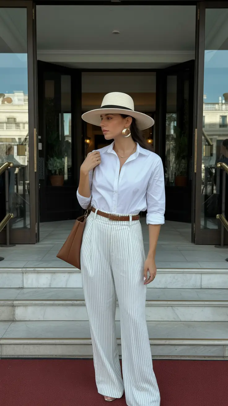 minimalist old money spring outfits 2026 Pinstripes, Sunlight, and Classic Resort Minimalism