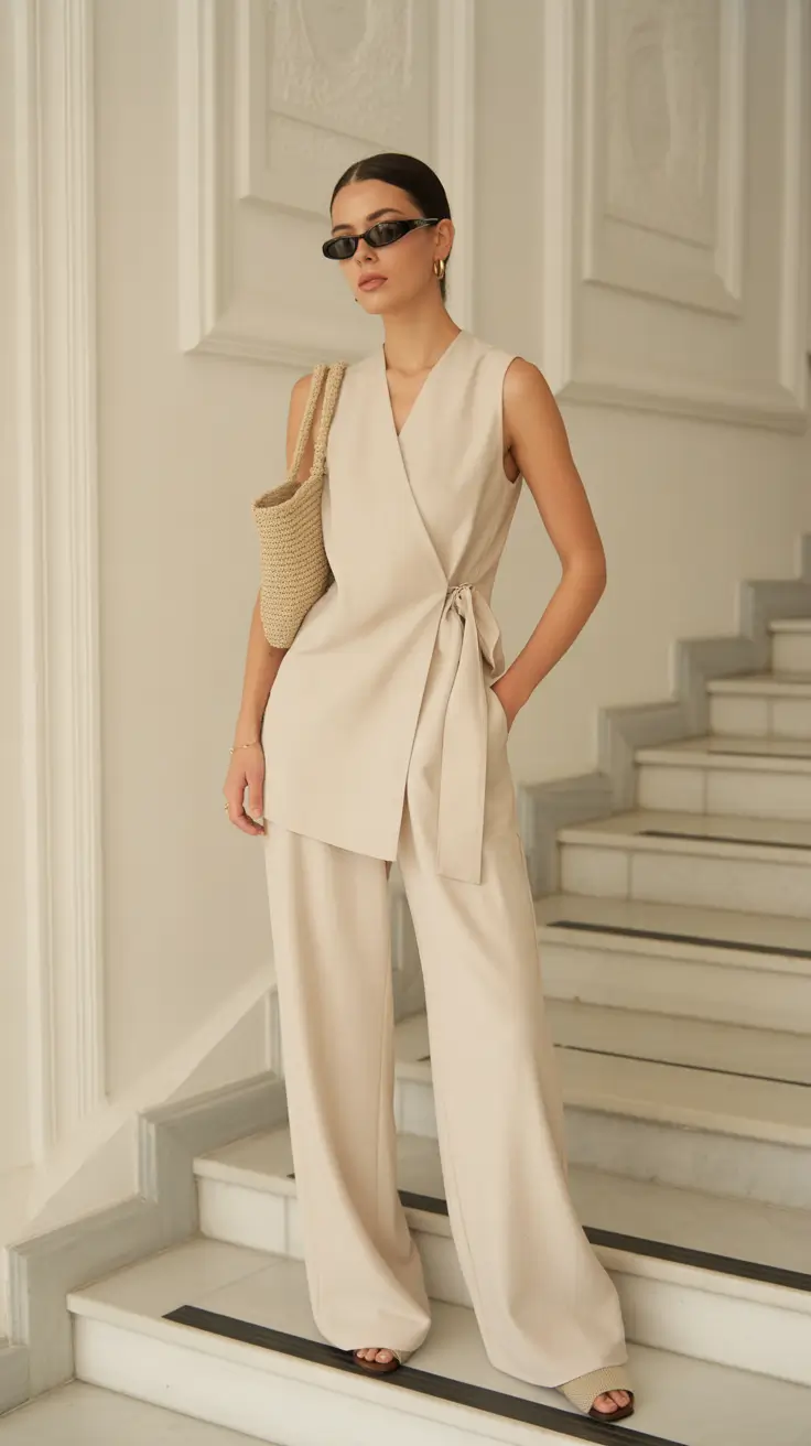 minimalist old money spring outfits 2026 Monochrome Linen and Sculpted Warmth