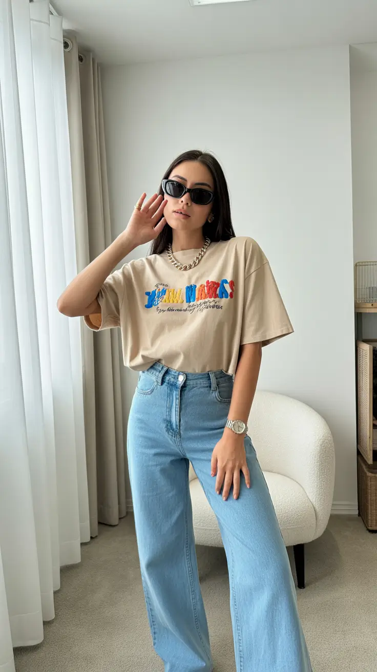 modern early spring outfits 2026 Graphic Tees and Soft Denim Ease
