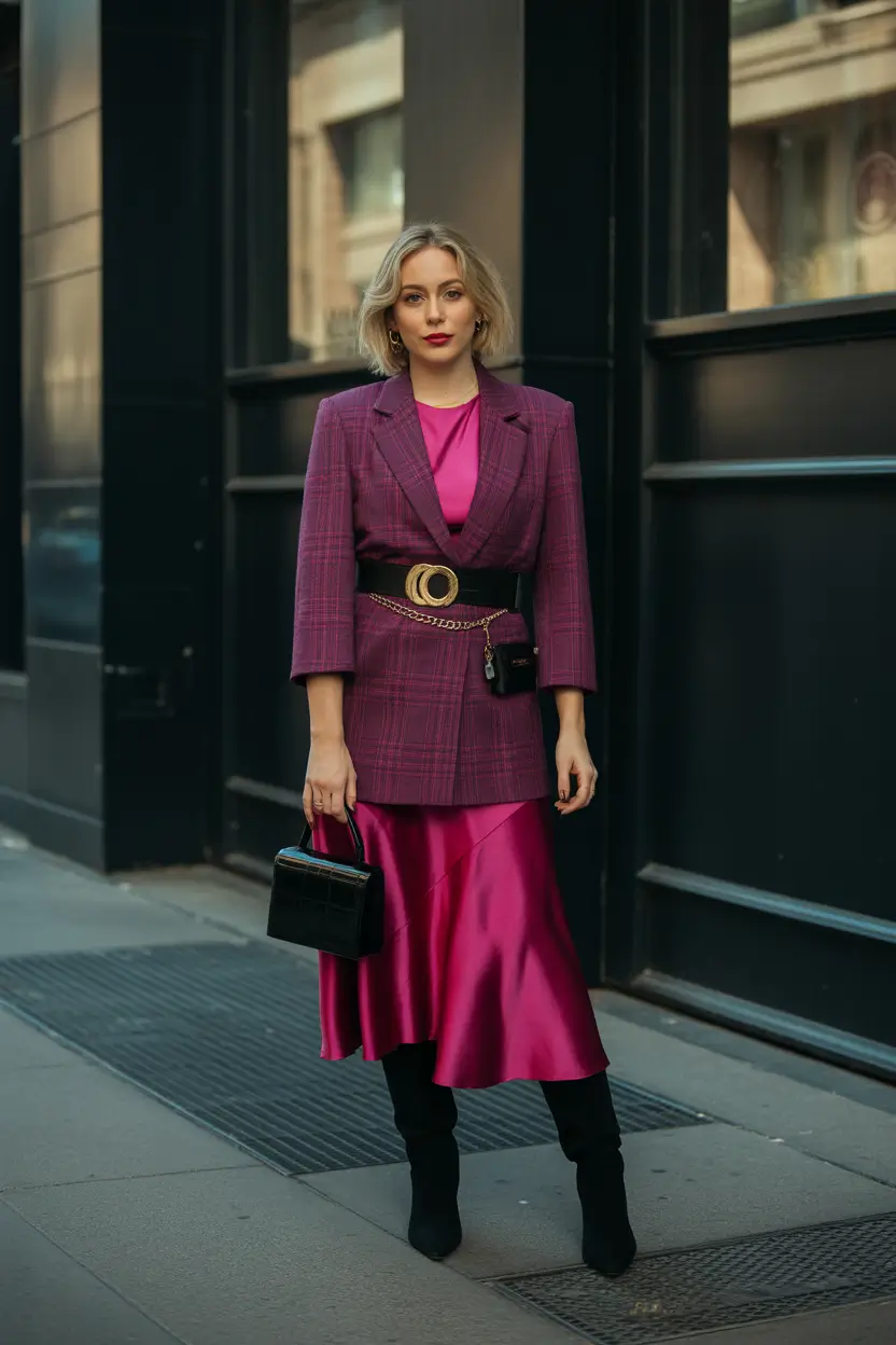 Modern spring office outfits 2026 Power Pink Layers for a Confident Spring Morning