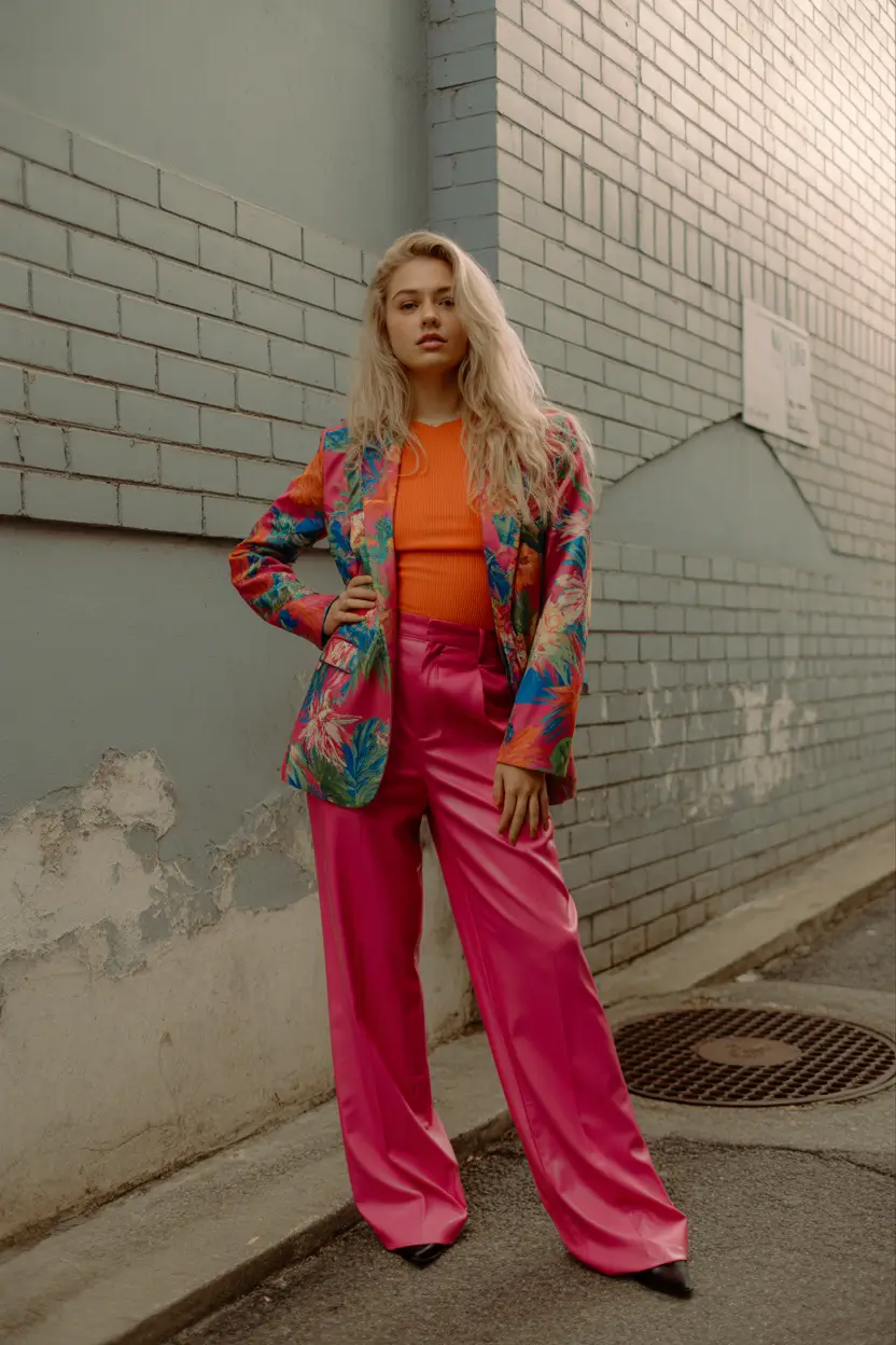 Modern spring office outfits 2026 Vibrant Tropical Prints With High-Impact Color Blocking