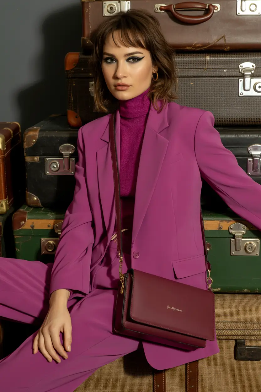 Modern spring office outfits 2026 Saturated Berry Suiting With Modern Monochrome Depth