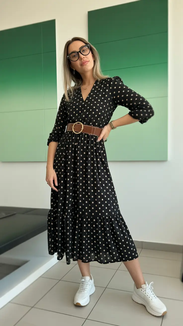 modest spring outfits for work 2026 Polka-Dot Ease With Everyday Elegance