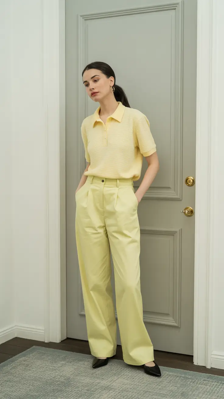 modest spring outfits for work 2026 Lemon-Toned Coordination With Tailored Ease