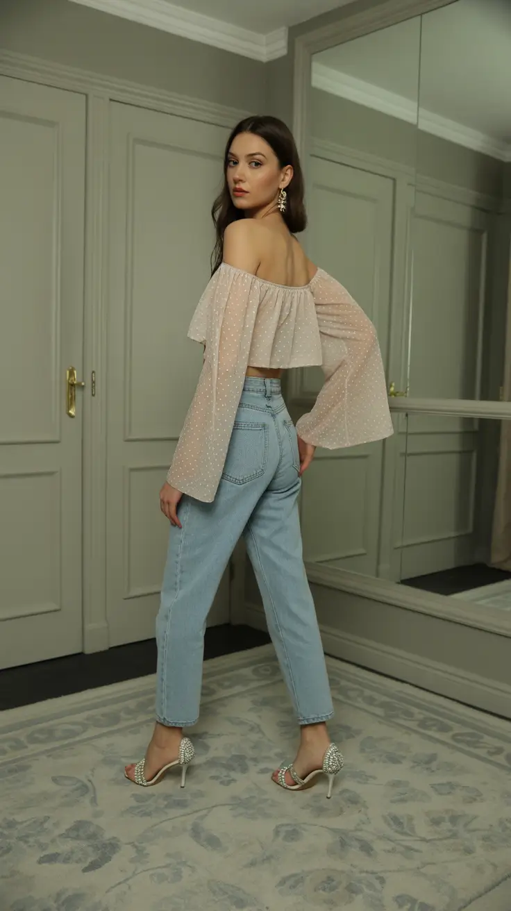 natural spring going out outfits 2026 Soft Romance with Sheer Sleeves and Denim