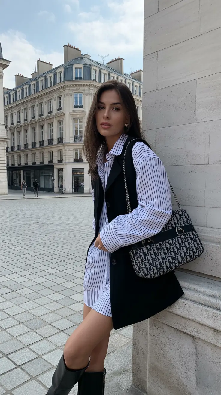 natural spring going out outfits 2026 Striped Shirting with Chic Urban Layers