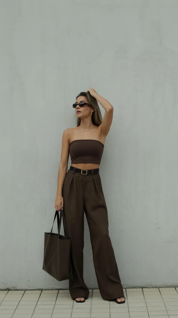 natural spring going out outfits 2026 Minimalist Chocolate Tones for a Sleek Night Mood