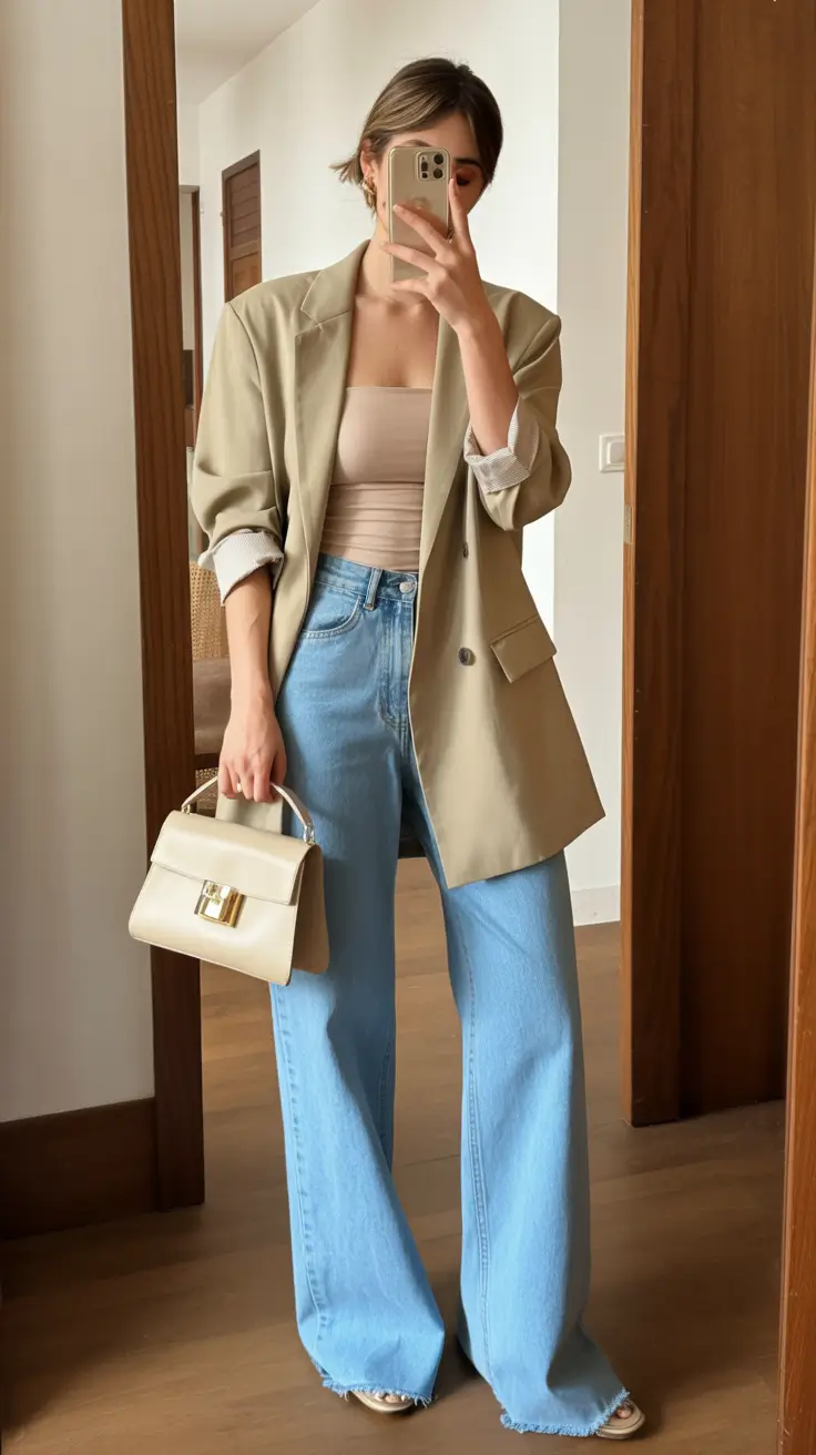 natural spring going out outfits 2026 Soft Neutrals with Relaxed Denim Ease
