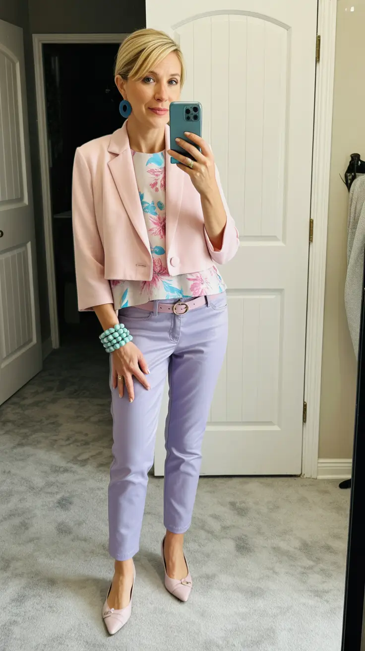 natural spring outfits for women over 50 2026 Pastel Playfulness With Modern Femininity