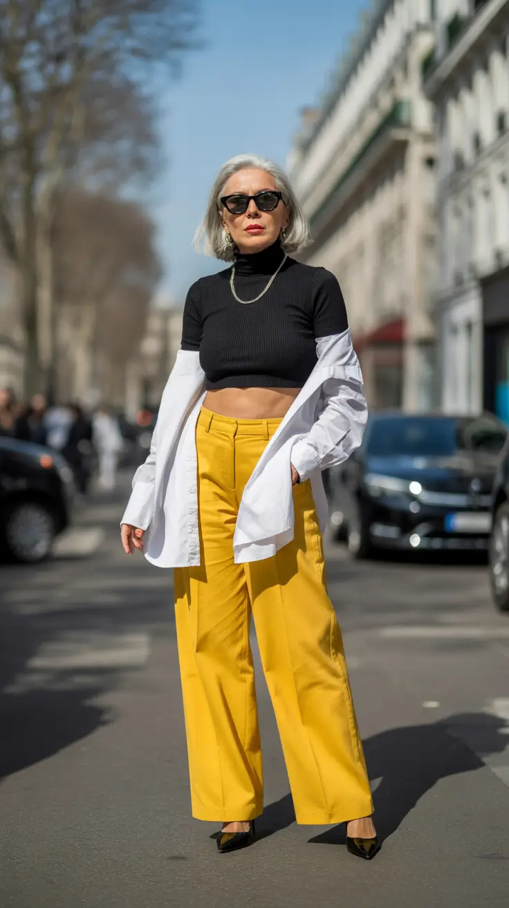 natural spring outfits for women over 50 2026 Modern Monochrome With a Bold Spring Edge