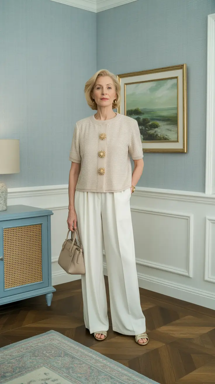 natural spring outfits for women over 50 2026 Soft-Toned Luxury With Relaxed Spring Proportions