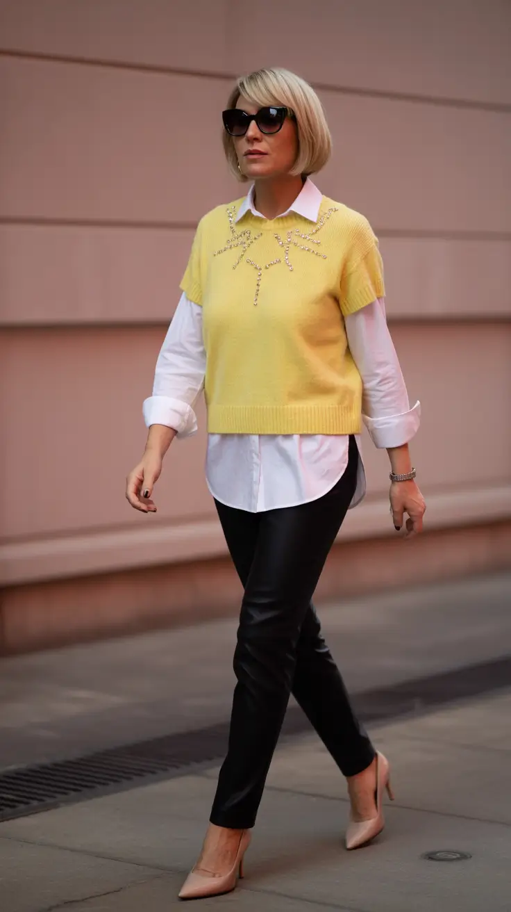 natural spring outfits for women over 50 2026 Soft Yellow Sophistication With a Preppy Edge