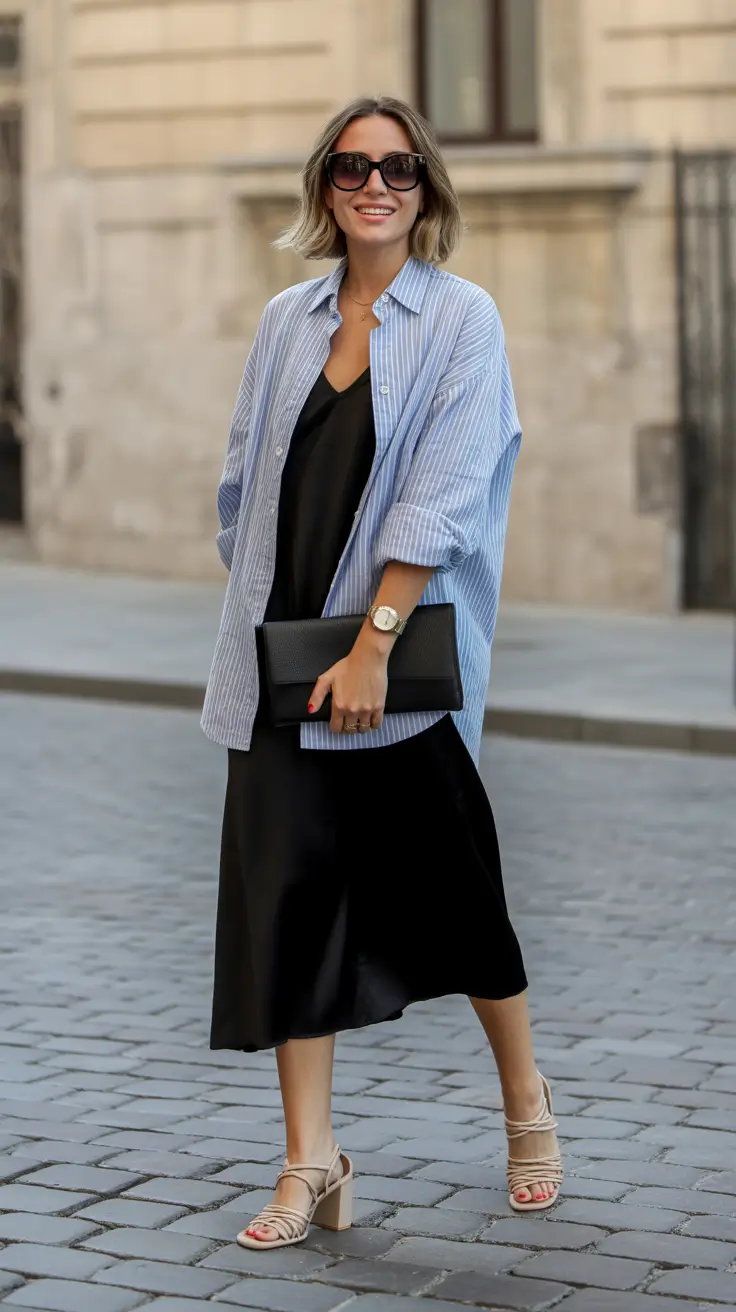 natural spring travel outfits 2026 Effortless Satin and Stripes for Chic Spring Evenings Abroad